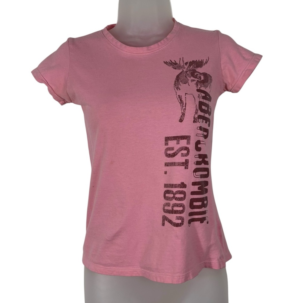 Vintage Y2K Abercrombie Pink Moose Logo Print Fitted Baby Tee Small S Preppy